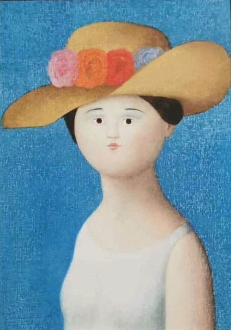 antonio bueno - Ragazza con cappello e rose